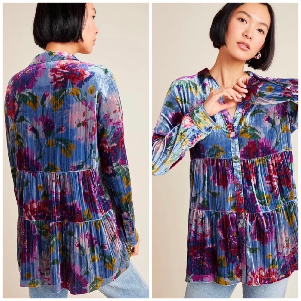 ANTHRO MAEVE 🫐 From Anthropologie - Reverie Velvet Tiered Tunic - Sizes S & M
